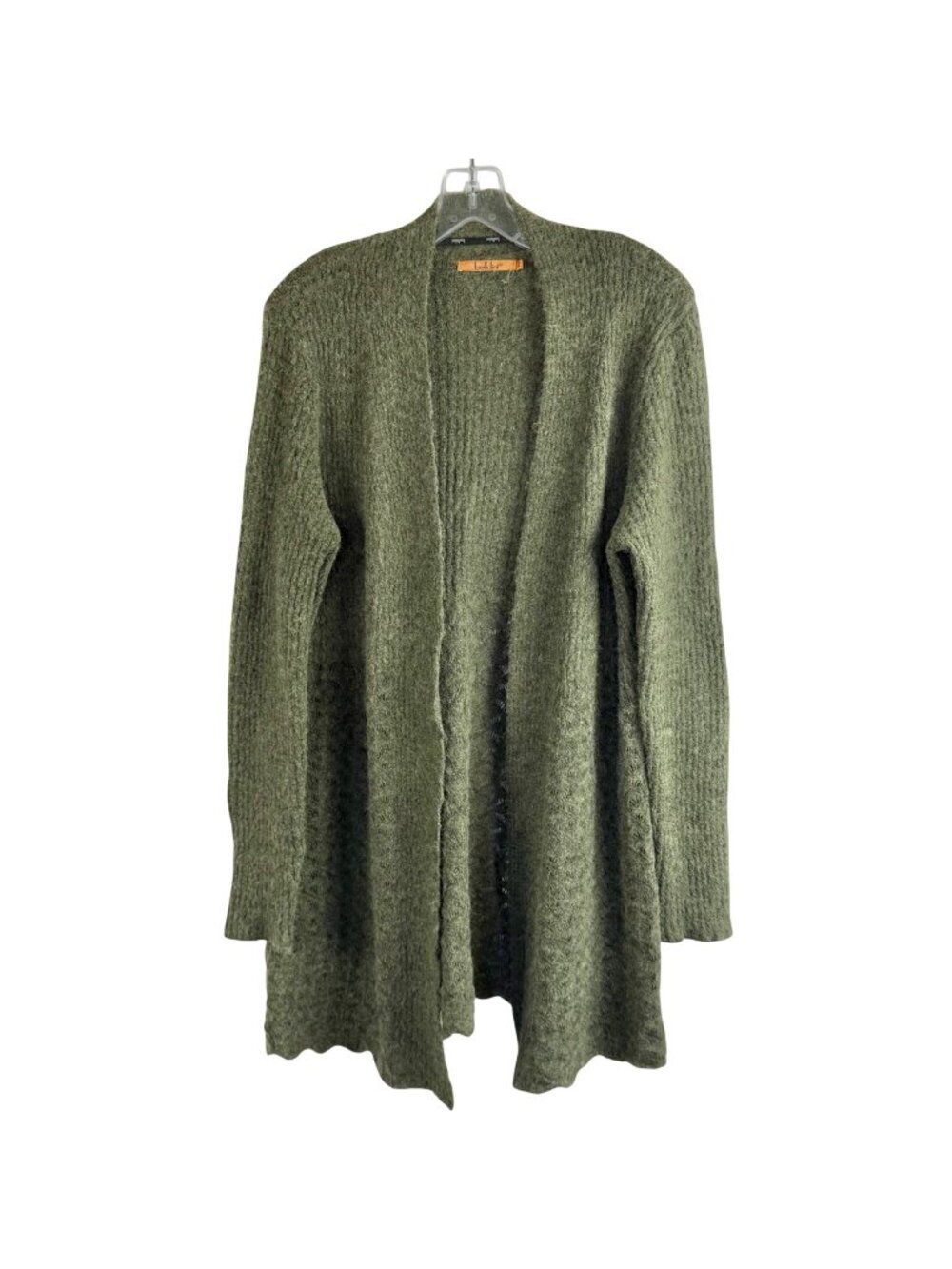 Belldini Womens Open Front Olive Green Long Cardigan Size L Soft Knit EUC